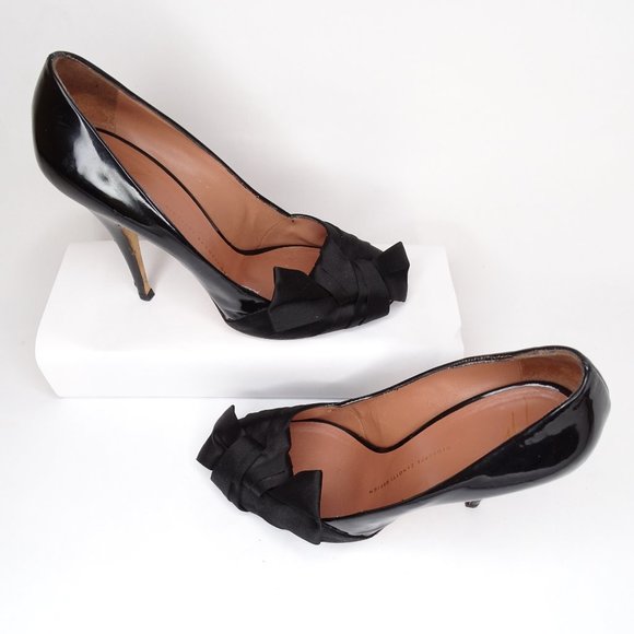 Giuseppe Zanotti Satin bow Patent Peep Toe Pumps - Picture 2 of 14